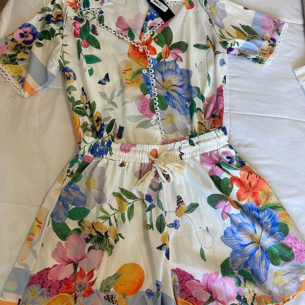 Floral Print Button-Up Top and Shorts Set